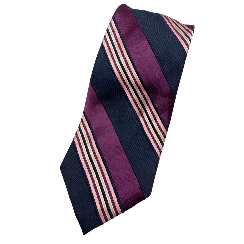Barneys New York Silk Striped Repp Necktie Men's Navy‎ Plum Pink Formal NWOT